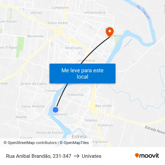 Rua Aníbal Brandão, 231-347 to Univates map