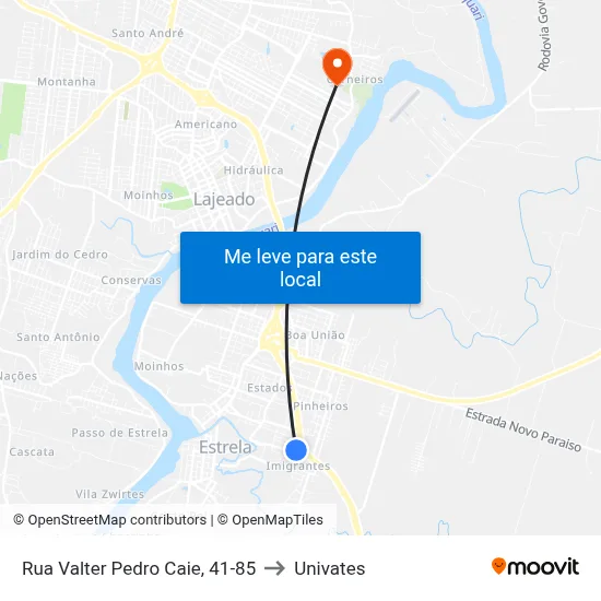Rua Valter Pedro Caie, 41-85 to Univates map
