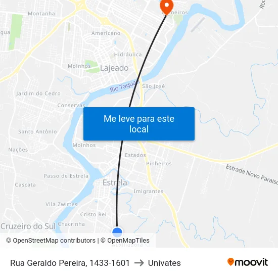 Rua Geraldo Pereira, 1433-1601 to Univates map