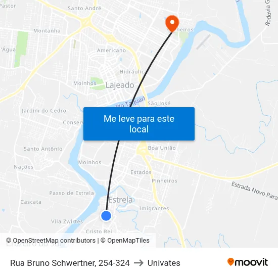 Rua Bruno Schwertner, 254-324 to Univates map