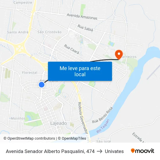 Avenida Senador Alberto Pasqualini, 474 to Univates map