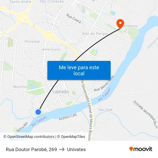 Rua Doutor Parobé, 269 to Univates map