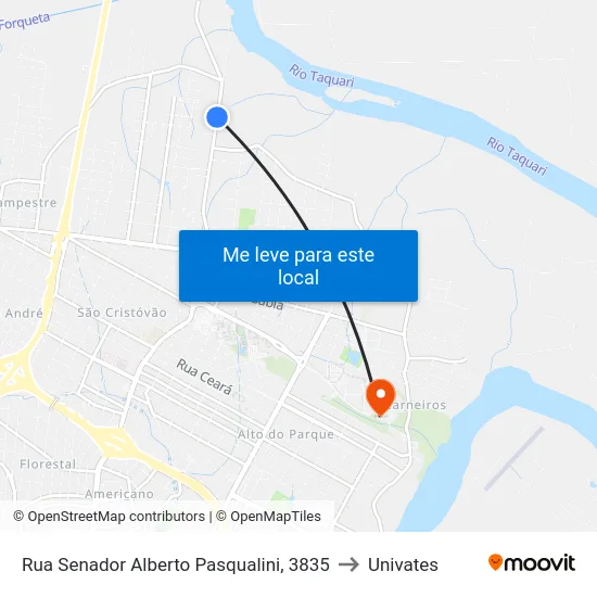 Rua Senador Alberto Pasqualini, 3835 to Univates map