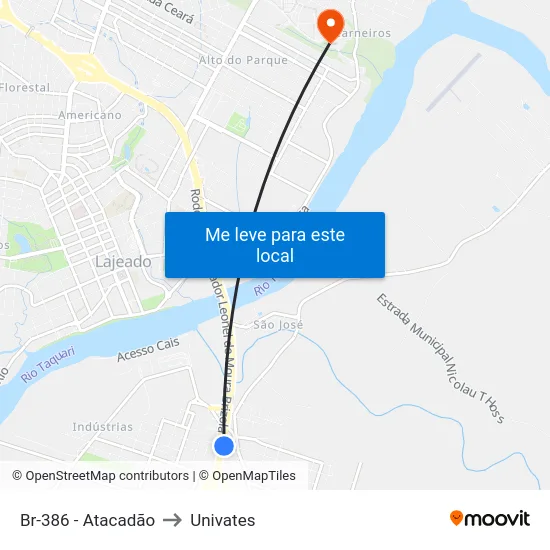 Br-386 - Atacadão to Univates map