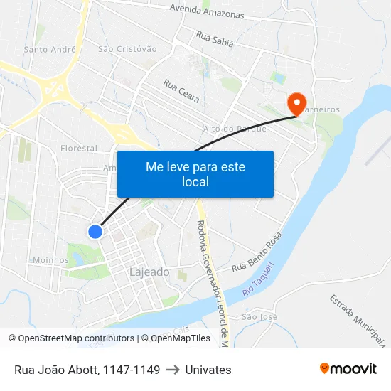 Rua João Abott, 1147-1149 to Univates map