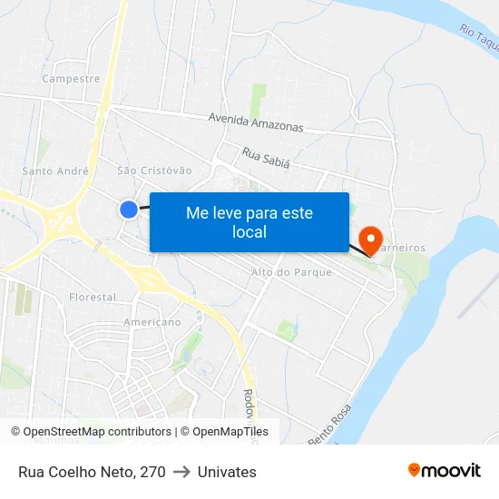 Rua Coelho Neto, 270 to Univates map
