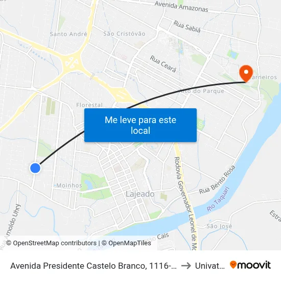 Avenida Presidente Castelo Branco, 1116-1216 to Univates map