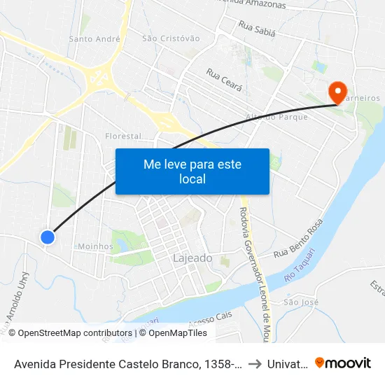 Avenida Presidente Castelo Branco, 1358-1388 to Univates map