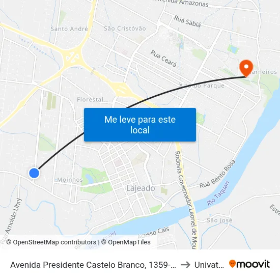 Avenida Presidente Castelo Branco, 1359-1389 to Univates map