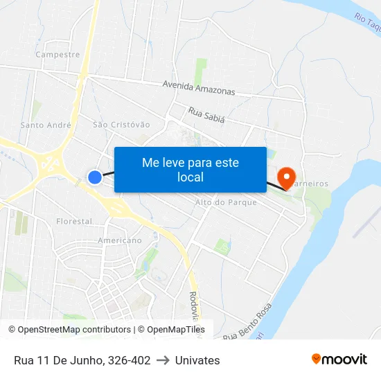 Rua 11 De Junho, 326-402 to Univates map