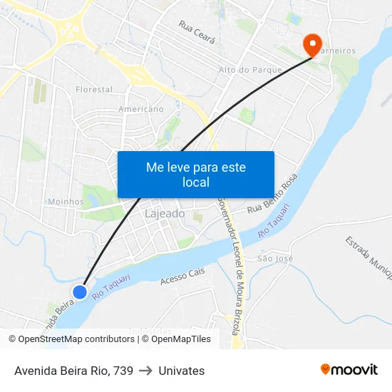 Avenida Beira Rio, 739 to Univates map