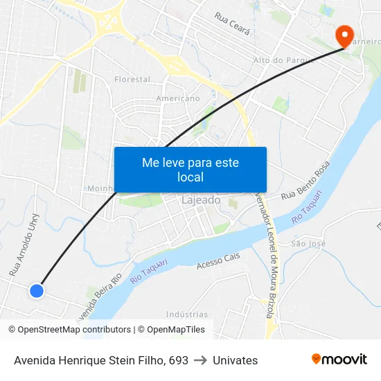 Avenida Henrique Stein Filho, 693 to Univates map