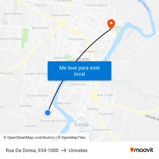 Rua Da Divisa, 934-1000 to Univates map