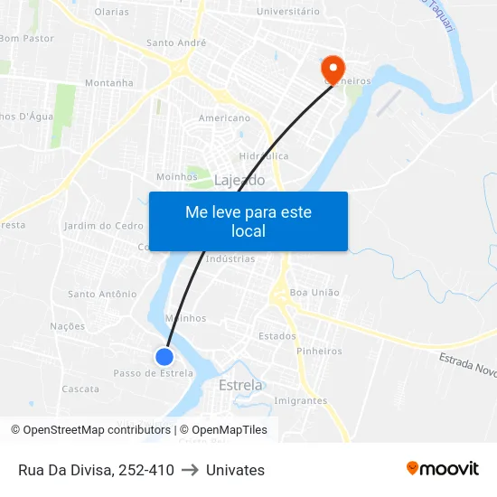 Rua Da Divisa, 252-410 to Univates map