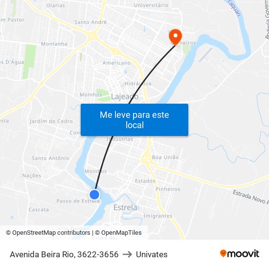 Avenida Beira Rio, 3622-3656 to Univates map