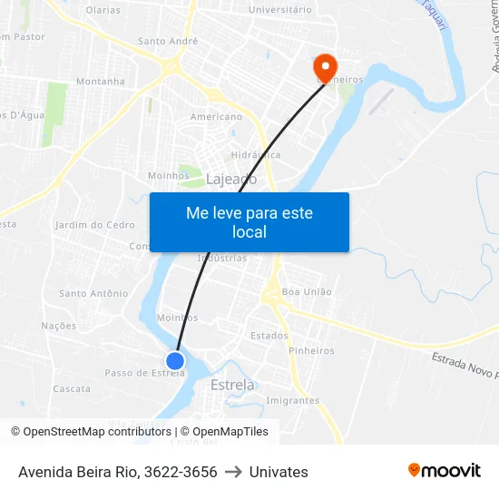Avenida Beira Rio, 3622-3656 to Univates map