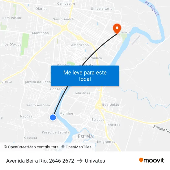 Avenida Beira Rio, 2646-2672 to Univates map