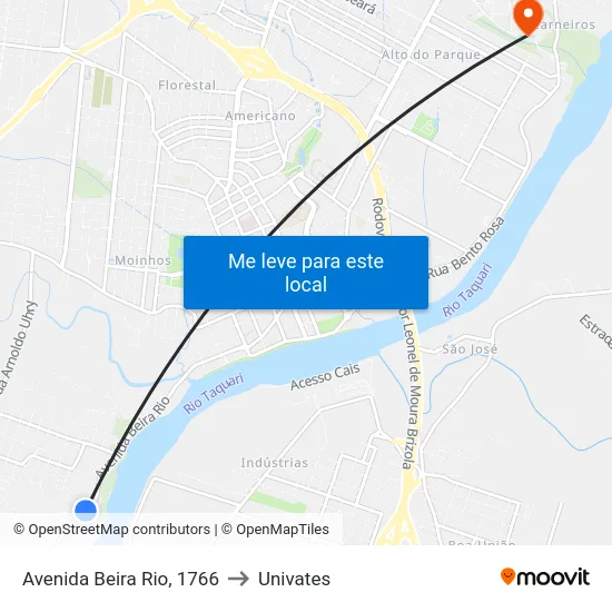 Avenida Beira Rio, 1766 to Univates map