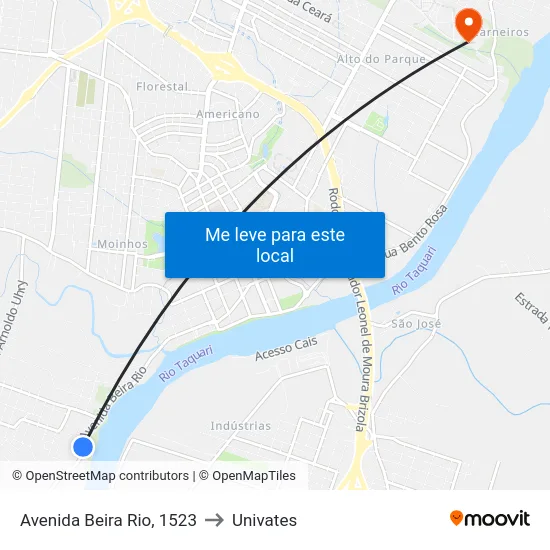Avenida Beira Rio, 1523 to Univates map