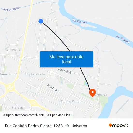 Rua Capitão Pedro Siebra, 1258 to Univates map