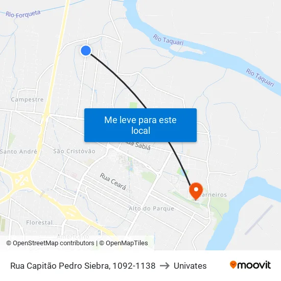 Rua Capitão Pedro Siebra, 1092-1138 to Univates map