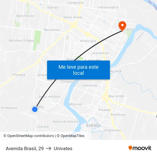 Avenida Brasil, 29 to Univates map