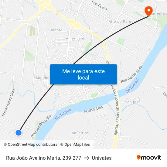 Rua João Avelino Maria, 239-277 to Univates map