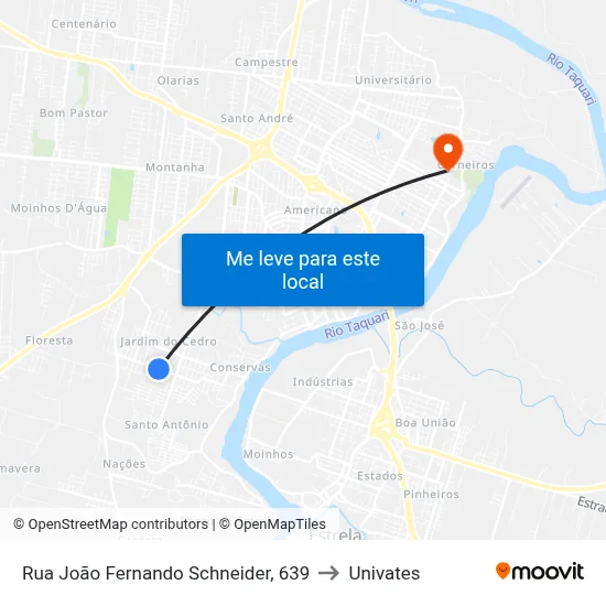 Rua João Fernando Schneider, 639 to Univates map