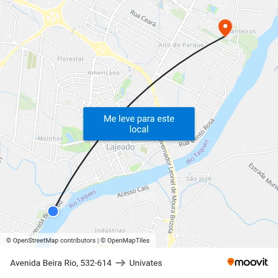 Avenida Beira Rio, 532-614 to Univates map