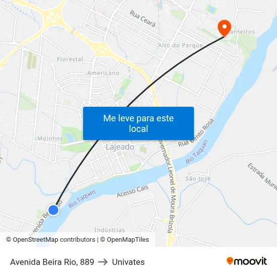 Avenida Beira Rio, 889 to Univates map