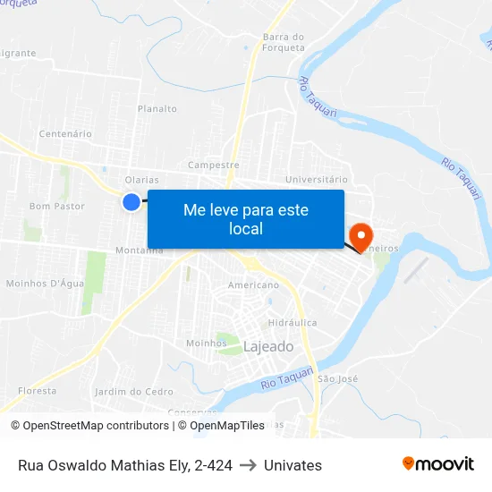 Rua Oswaldo Mathias Ely, 2-424 to Univates map
