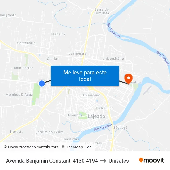 Avenida Benjamin Constant, 4130-4194 to Univates map