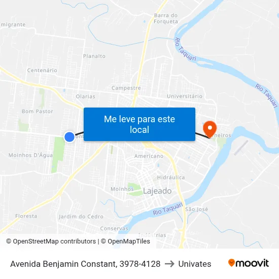 Avenida Benjamin Constant, 3978-4128 to Univates map