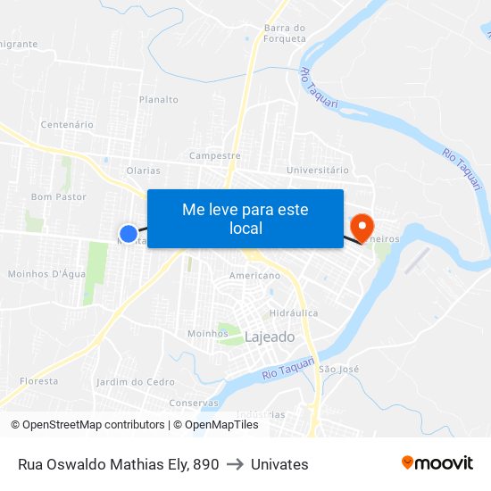 Rua Oswaldo Mathias Ely, 890 to Univates map