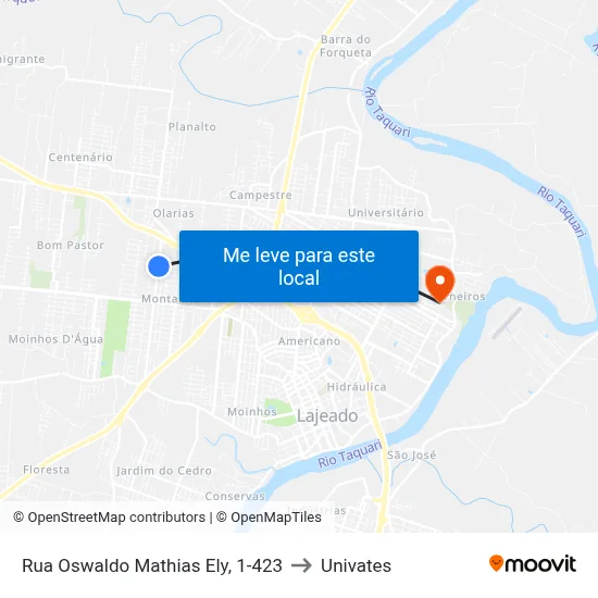 Rua Oswaldo Mathias Ely, 1-423 to Univates map