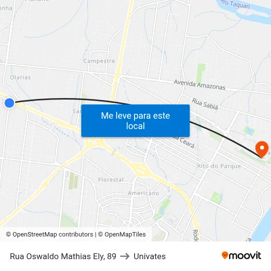 Rua Oswaldo Mathias Ely, 89 to Univates map