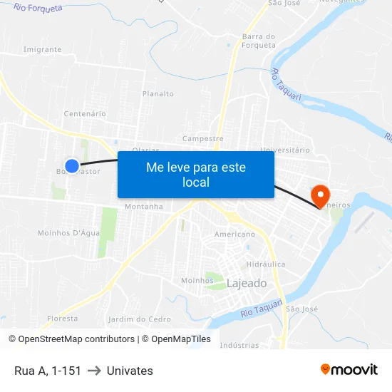 Rua A, 1-151 to Univates map