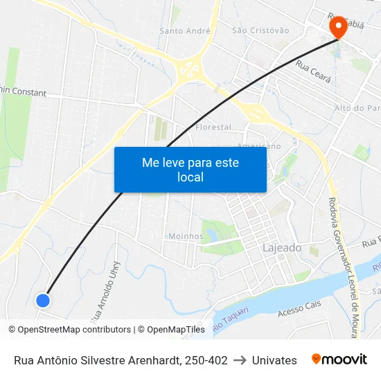 Rua Antônio Silvestre Arenhardt, 250-402 to Univates map