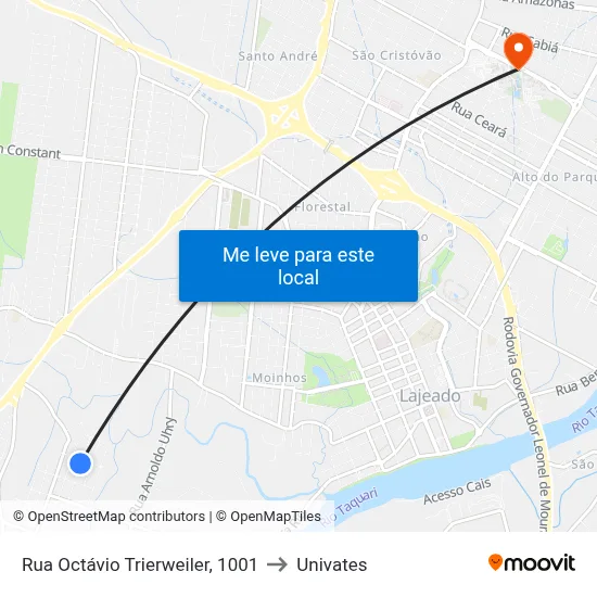 Rua Octávio Trierweiler, 1001 to Univates map