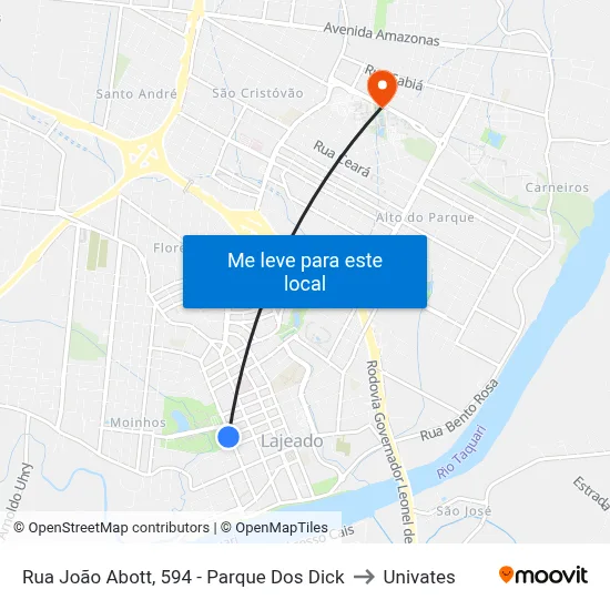 Rua João Abott, 594 - Parque Dos Dick to Univates map