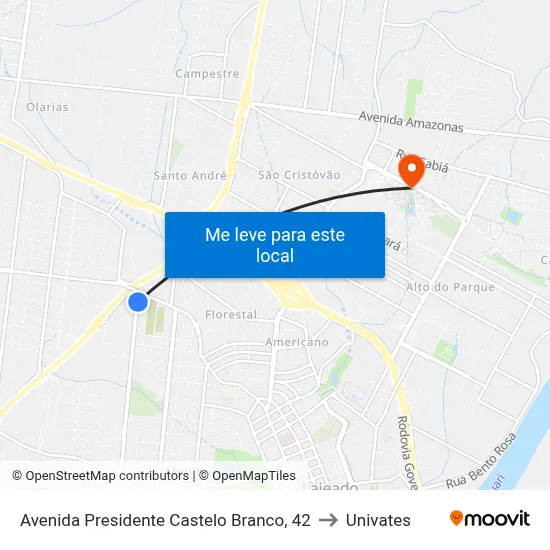 Avenida Presidente Castelo Branco, 42 to Univates map