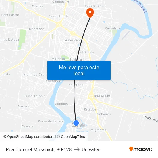 Rua Coronel Müssnich, 80-128 to Univates map