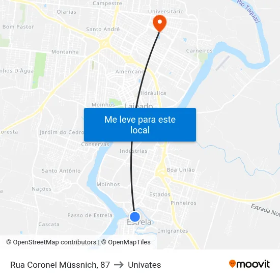 Rua Coronel Müssnich, 87 to Univates map