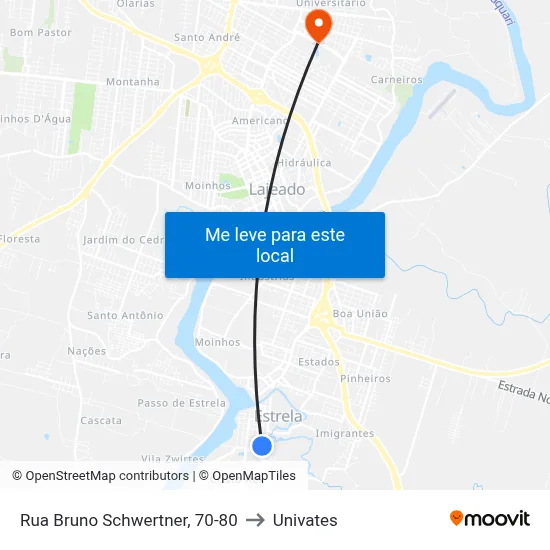 Rua Bruno Schwertner, 70-80 to Univates map