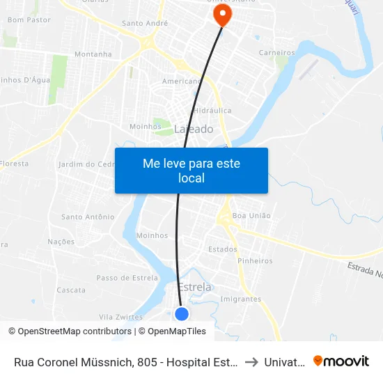 Rua Coronel Müssnich, 805 - Hospital Estrela to Univates map