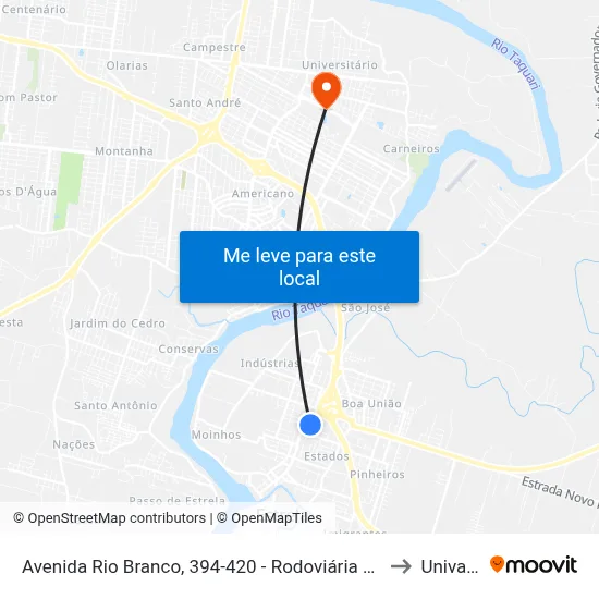 Avenida Rio Branco, 394-420 - Rodoviária De Estrela to Univates map