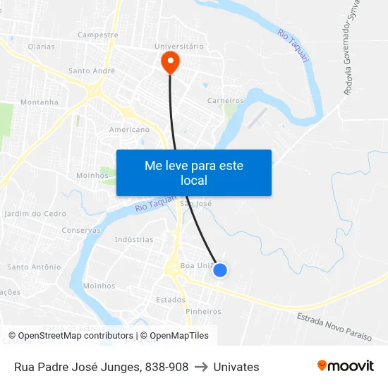Rua Padre José Junges, 838-908 to Univates map