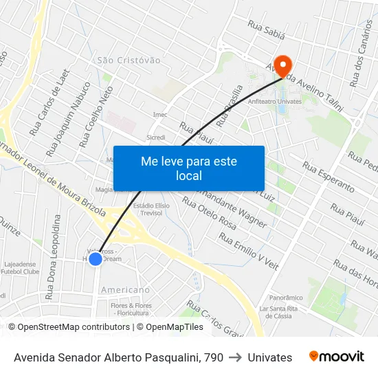 Avenida Senador Alberto Pasqualini, 790 to Univates map