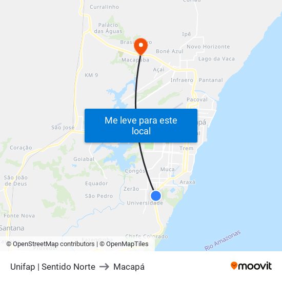 Unifap | Sentido Norte to Macapá map