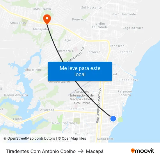Tiradentes Com Antônio Coelho to Macapá map